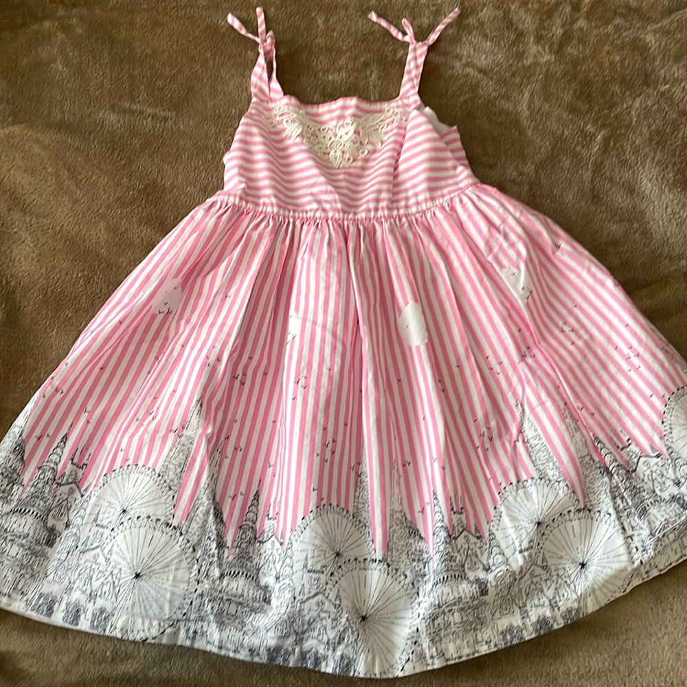 Pippa and Julie cotton candy pink dress with cityscape print